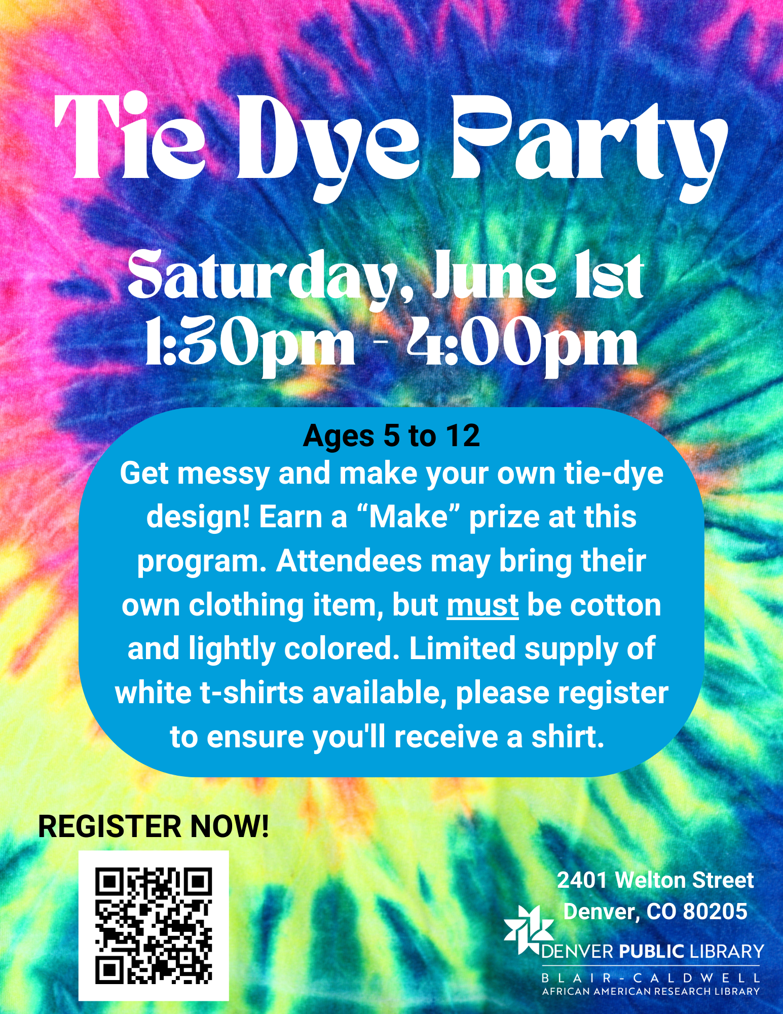 Tie-dye themed flyer