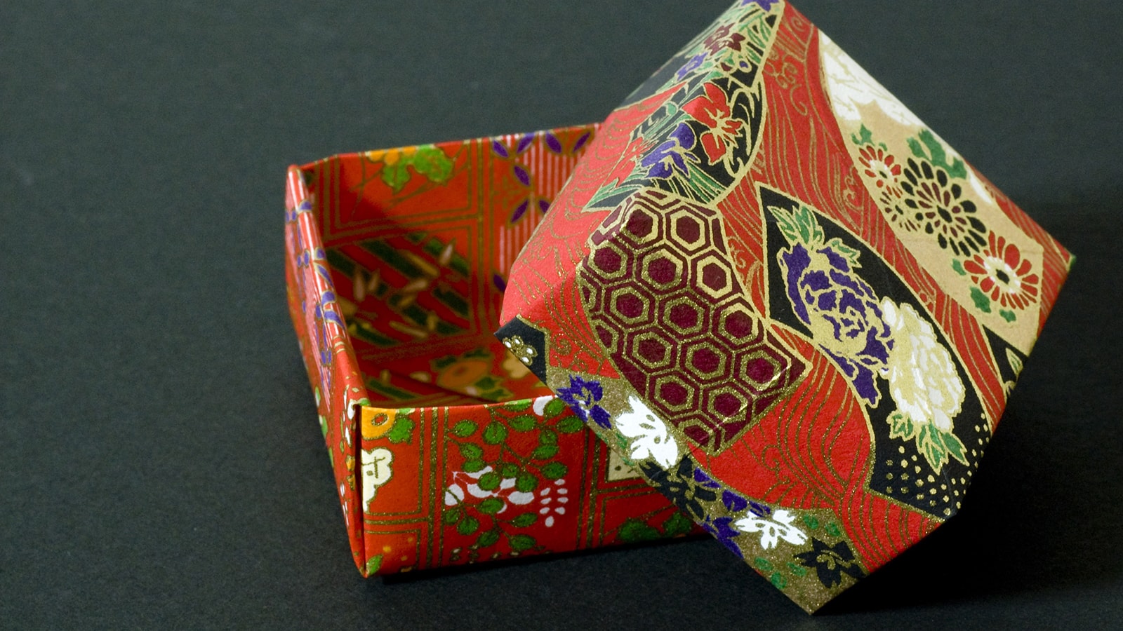 Small box made of red patterned paper