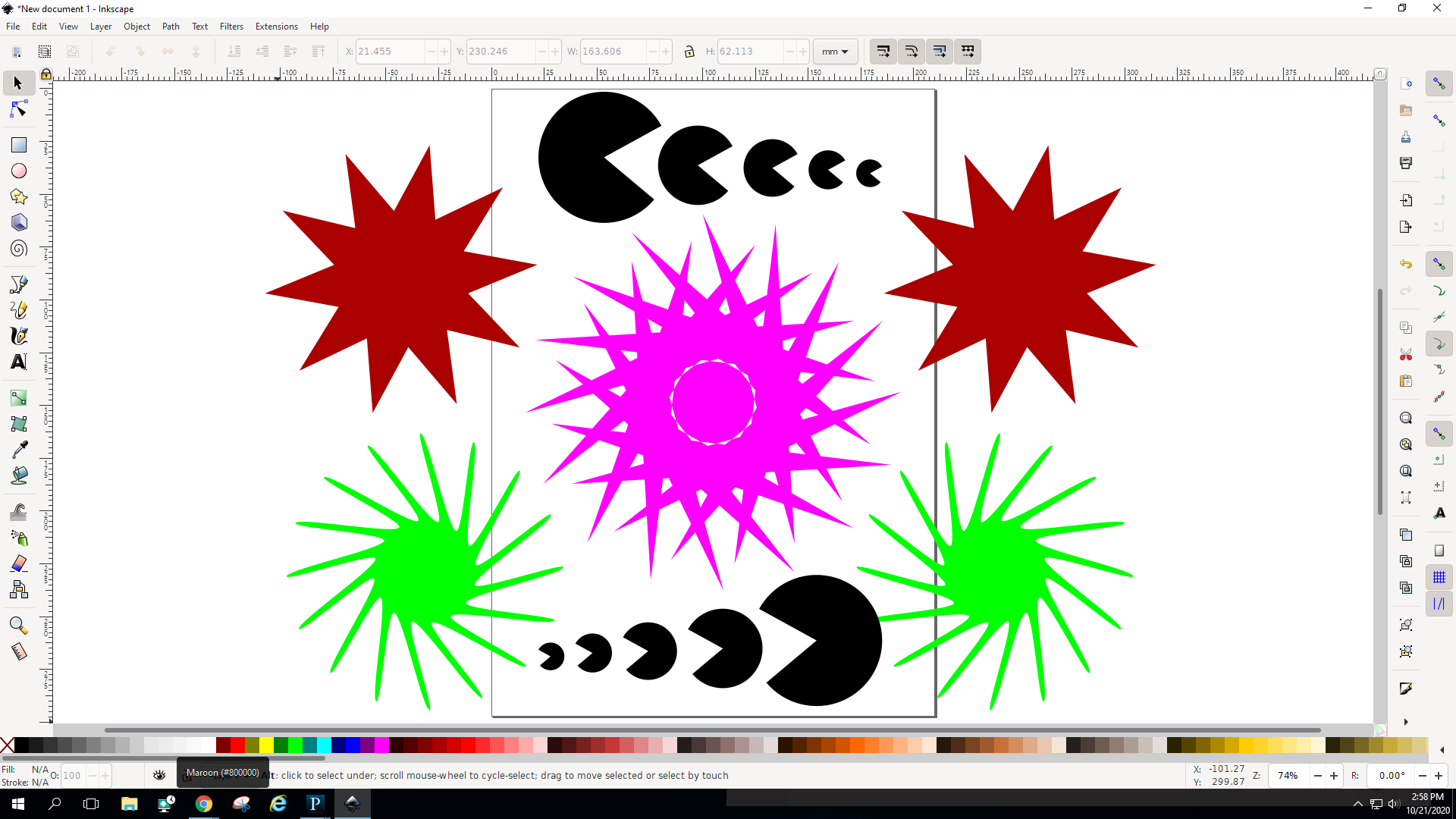 geometric shapes drawn in digital Inkscape software program window