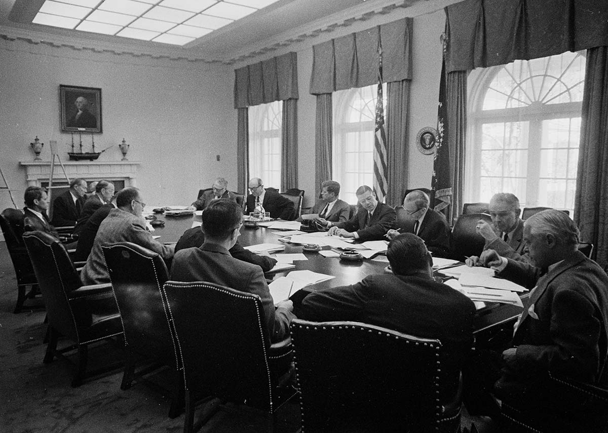 The Executive Committee of the National Security Council meeting in the White House Cabinet Room during the Cuban Missile Crisis