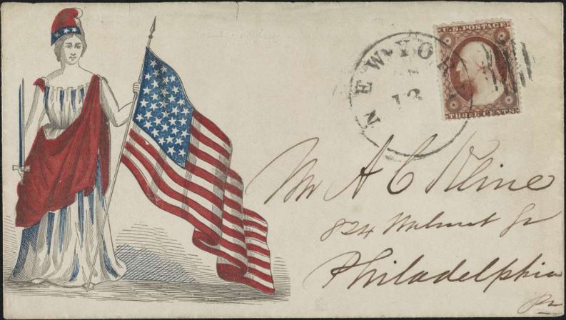 Civil War envelope showing Columbia with sword and American flag