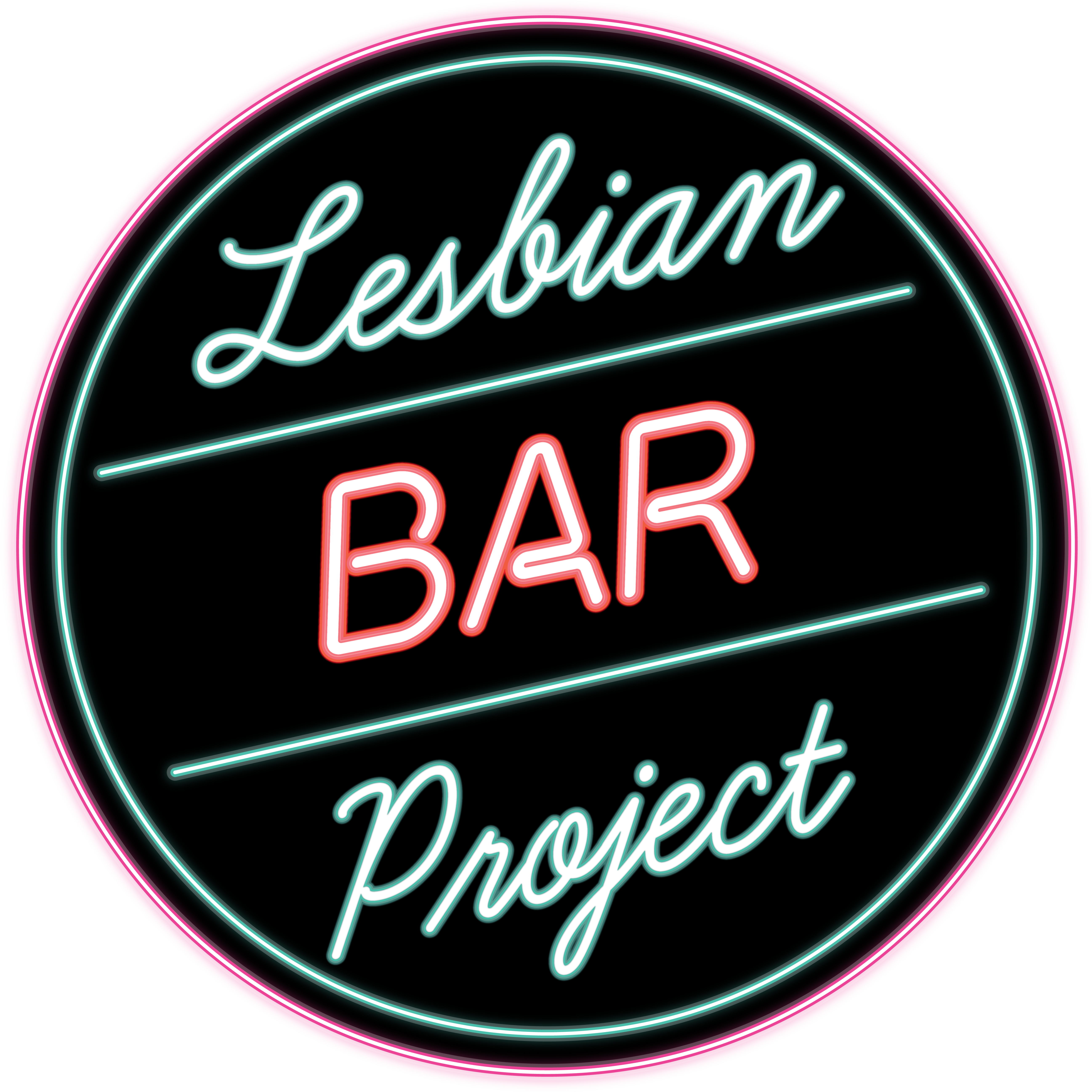 A black circle that says "Lesbian BAR project" on the inside. 