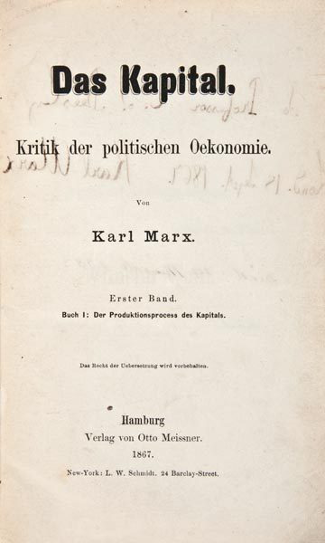 An inscribed copy of Das Kapital from Karl Marx to Edward Spencer Beesly by James Ramen, Creative Commons licensed