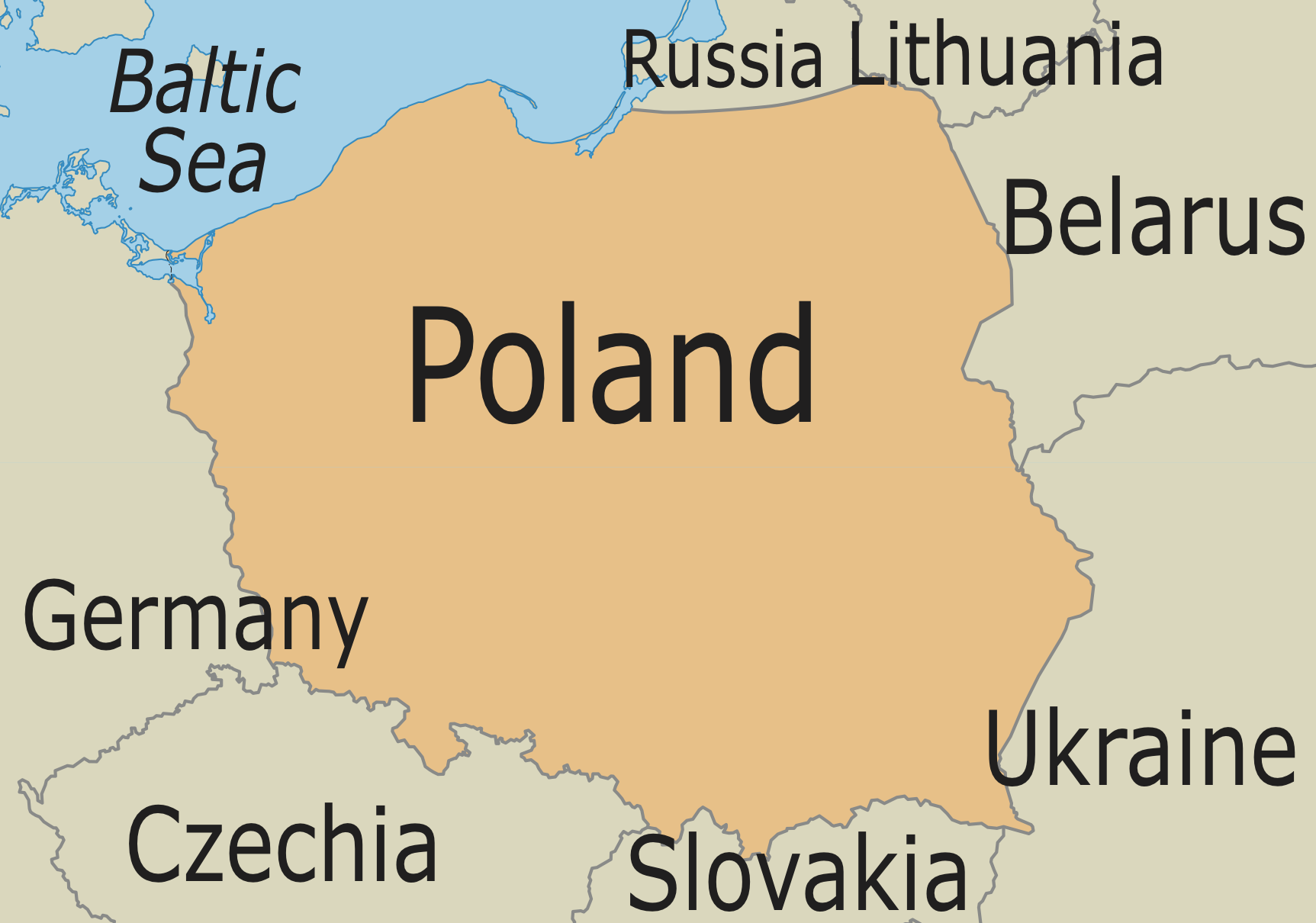 Map of Present Day Borders of Poland in 2022