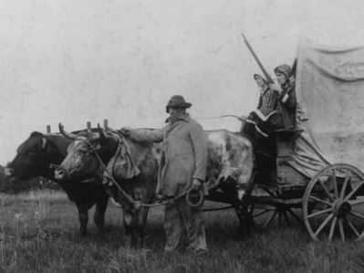 Wagon party heading West. Photo from the California Trail Center