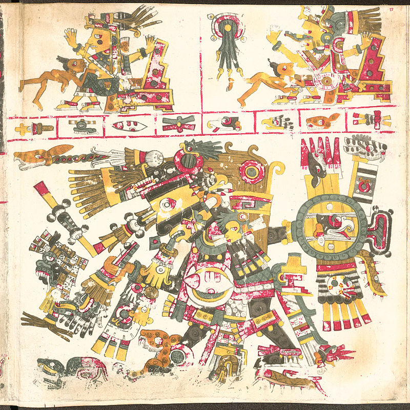 The deity Tezcatlipoca depicted in the Codex Borgia, one of the few extant pre-Hispanic codices