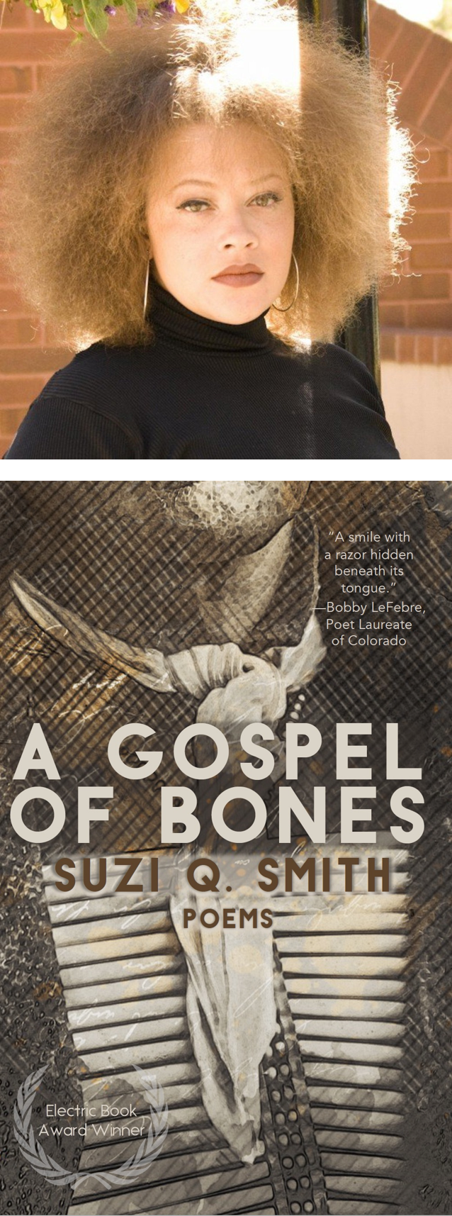 Suzi Q. Smith and book cover of A Gospel of Bones