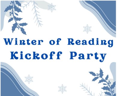 Wintry icons on a white background and the words "Winter of Reading Kickoff Party"