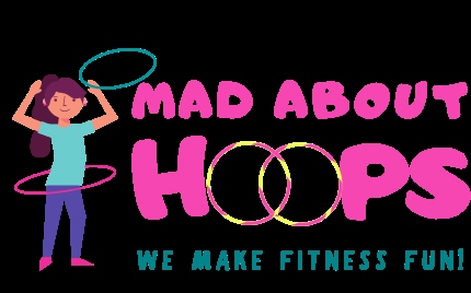 Mad About Hoops logo with cartoon of person hula hooping
