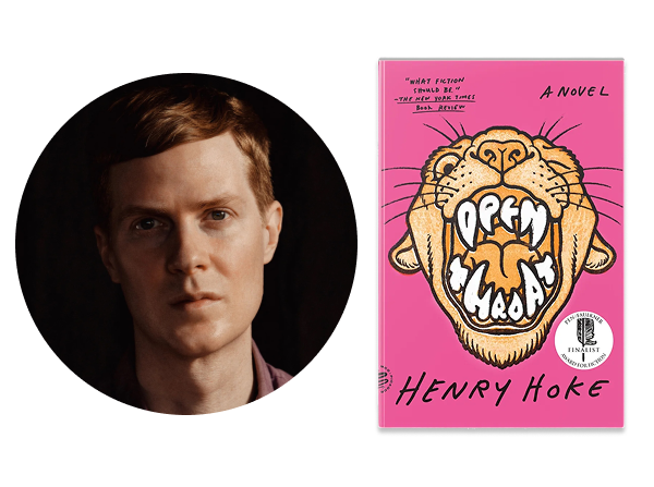 Portrait of Henry Hoke and book cover of Open Throat