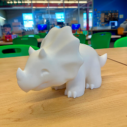 White 3D printed triceratops