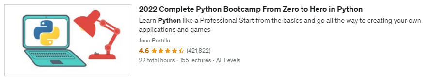 2022 Complete Python Boot Camp: Udemy course offering
