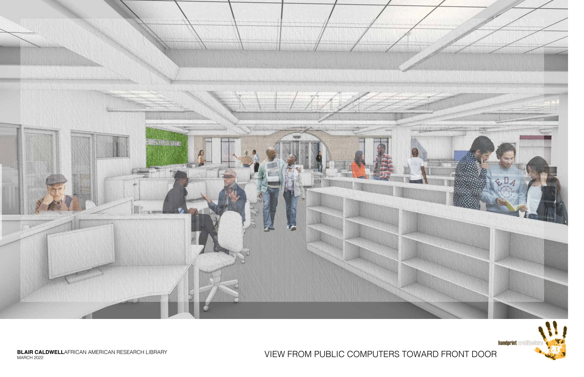 Digital rendering of renovation inside the main area of the first floor