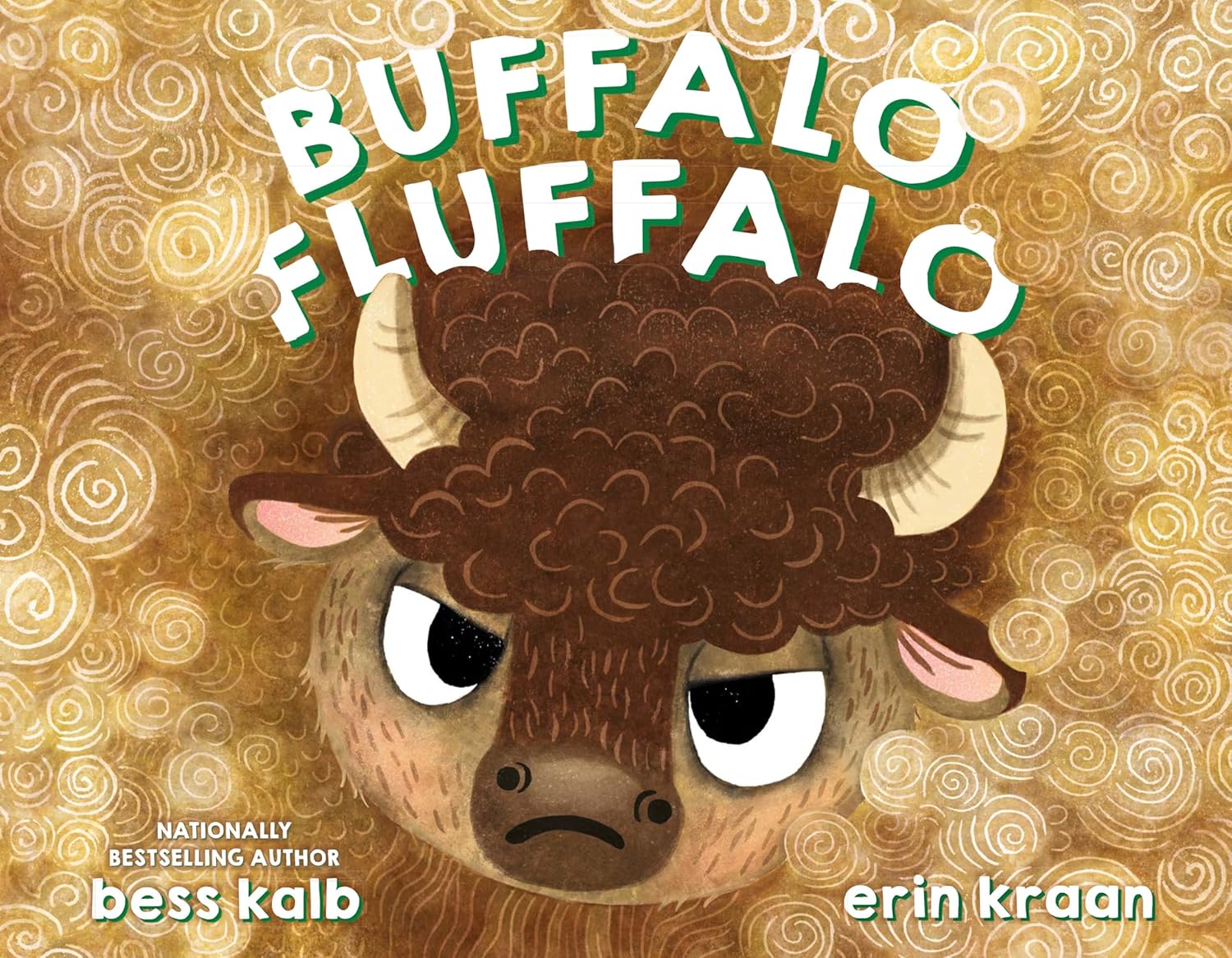 Book cover for "Buffalo Fluffalo" featuring an angry buffalo whose fur covers the entire page.