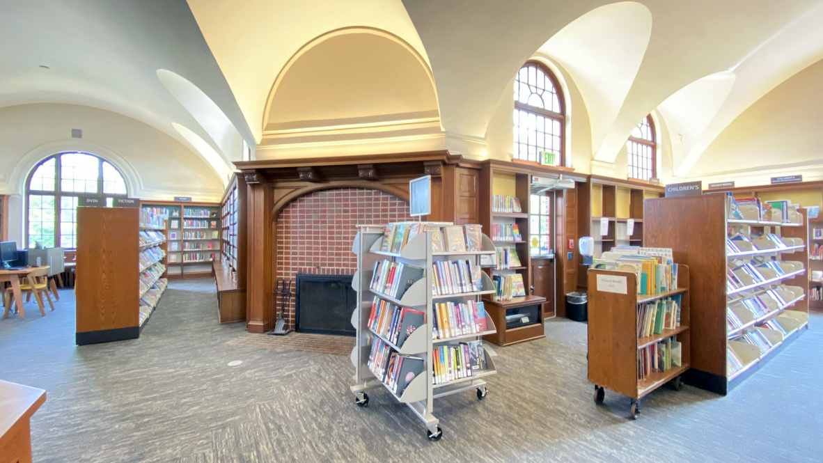 Wide angle image showing the new bookshelves and space