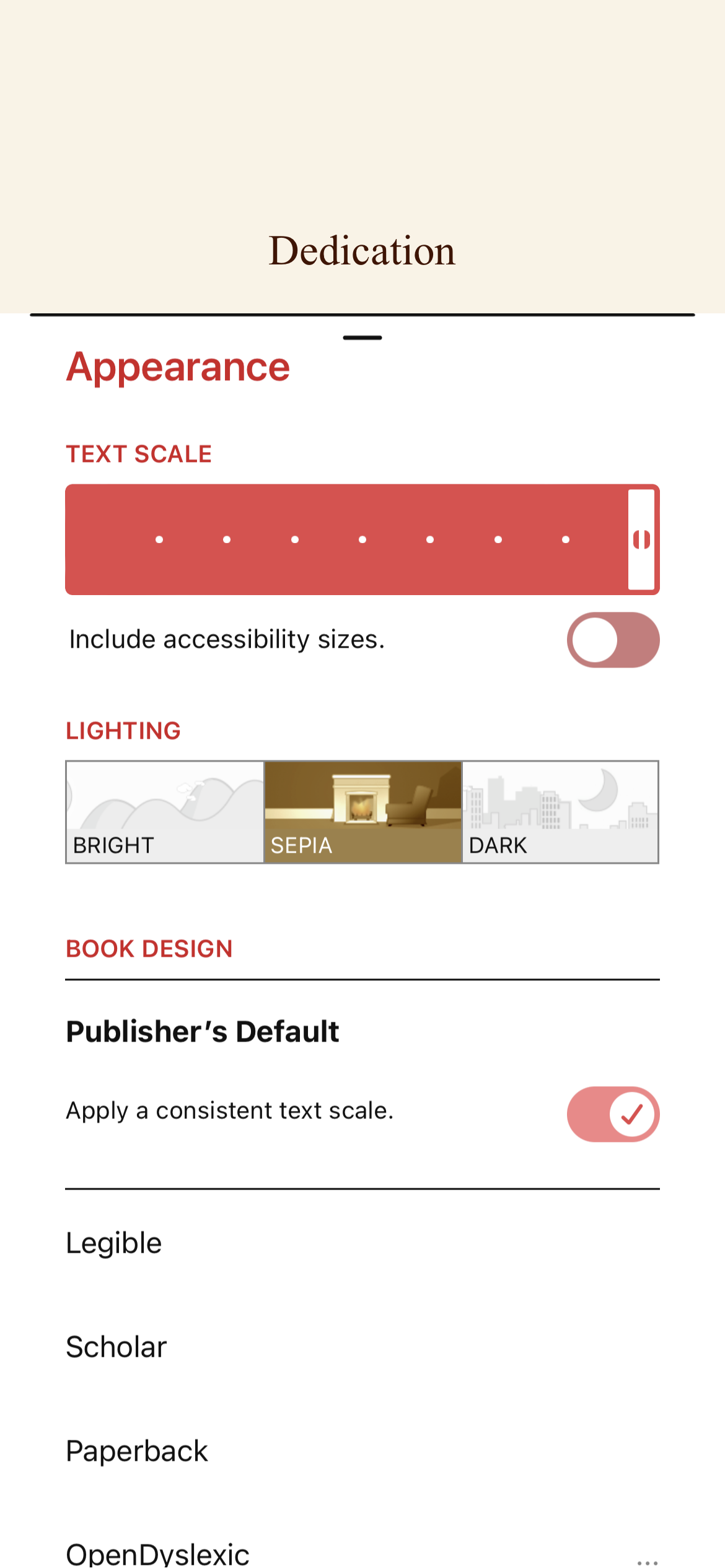 Libby by OverDrive text scale options