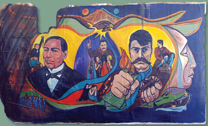 Large canvas painting of "Mexican Heroes" piece