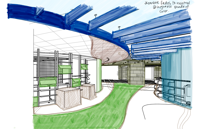 An early sketch for the Children’s Library Project Room