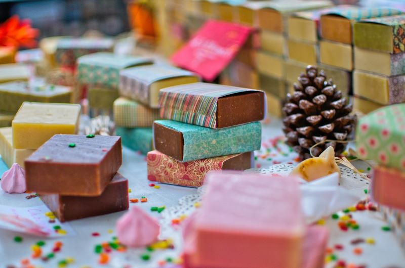 photo of handmade soap in multicolored wrappers