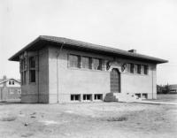 Park Hill Branch Library building just after being built. The area around it has no houses or development to be seen.