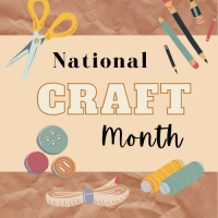 Craft month text with icons of craft supplies 