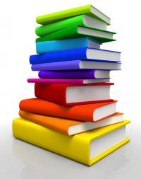 image: stack of books in rainbow colors
