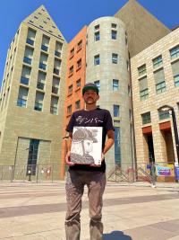 Casey Kawaguchi outside the Central Library