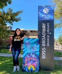 Rachel Dinda outside the Broadway Branch Library