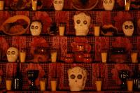Photo of altar with skulls and papel picado, by Luis Rodriguez, Creative Commons license