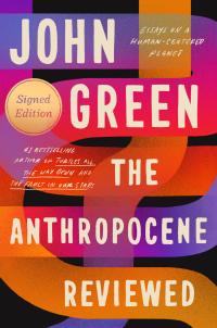 The Anthropocene Reviewed book cover featuring orange, purple, pink interconnecting tubes