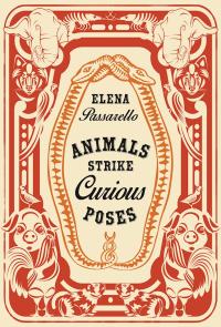 Animals Strike Curious Poses book cover featuring ornate white and red animal bordering of the text 