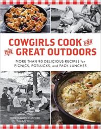cover of cowgirls cook for the great outdoors with black and white photos and food photos