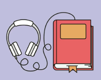 white headphones plugged into a red physical book