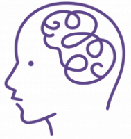 Line drawing of a person showing the brain