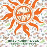 Sun with the words Summer of Adventure in multiple languages