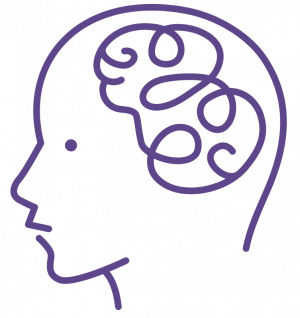 Line drawing of a person showing the brain