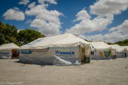 United Nations tent in refugee camp