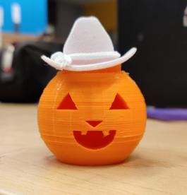 3D printed jack o lantern with a cowboy hat 