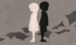 Image depicting two children back to back from the book Something Happened in Our Town, illustrated by Jennifer Zivoin.