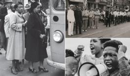 ProQuest Historical Black Newspapers featuring protest images, including Ms. Rosa Parks