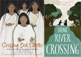 Image depicts book covers of Crossing Bok Chitto and Stone River Crossing with Choctaw people wearing white and holding candles