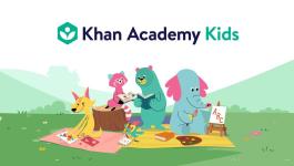 Khan Academy kids' game characters sitting on a blanket outside.
