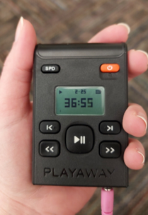 Playaway device in palm of hand