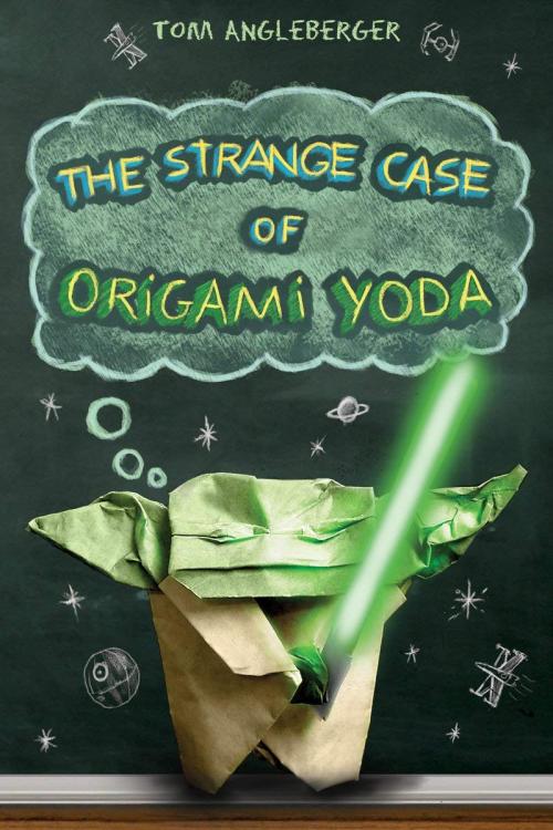 The Strange Case of Origami Yoda book cover with Yoda made out of paper holding a light saber