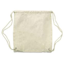 Image depicts white drawstring book bag, ready to decorate