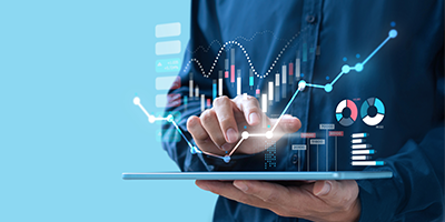 Businessman trading online stock market on tablet screen