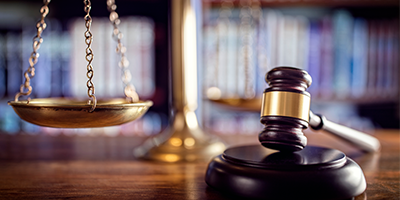 Gavel, scales of justice and law books