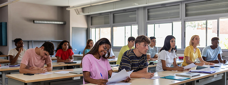High school students studying in classroom