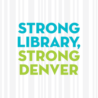 The Strong Library, Strong Denver text logo is predominately in the center with faded grey line patterns as the background.