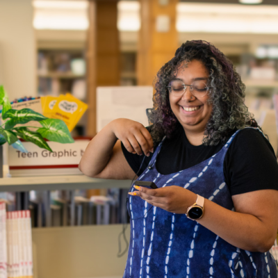 Someone listening to a Playaway audiobook